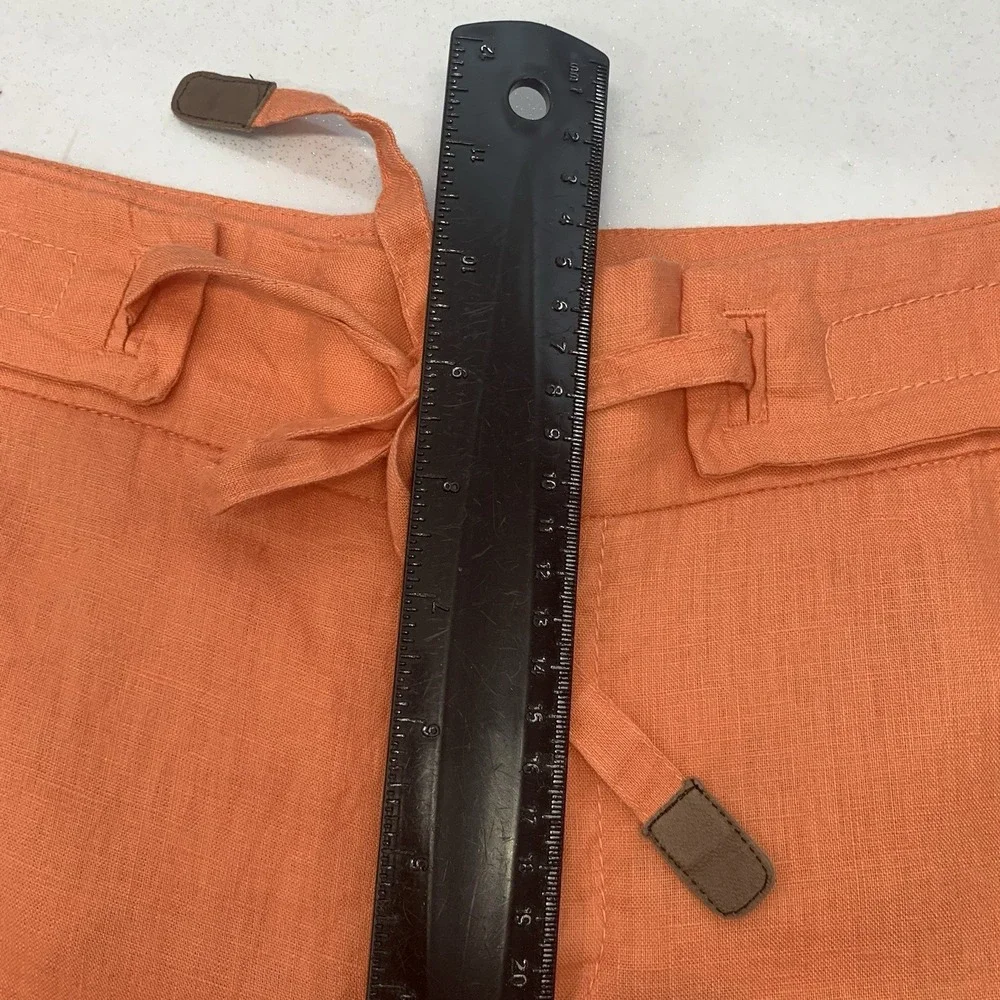 Zara Woman Trouser  Pants 100% Linen  Large Straight Mid Rise Pockets Inseam 33